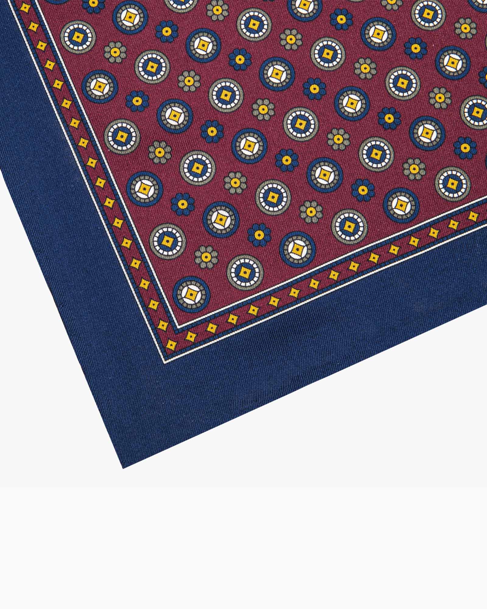 Floral Pattern Printed Silk Pocket Square - Burgundy Blue