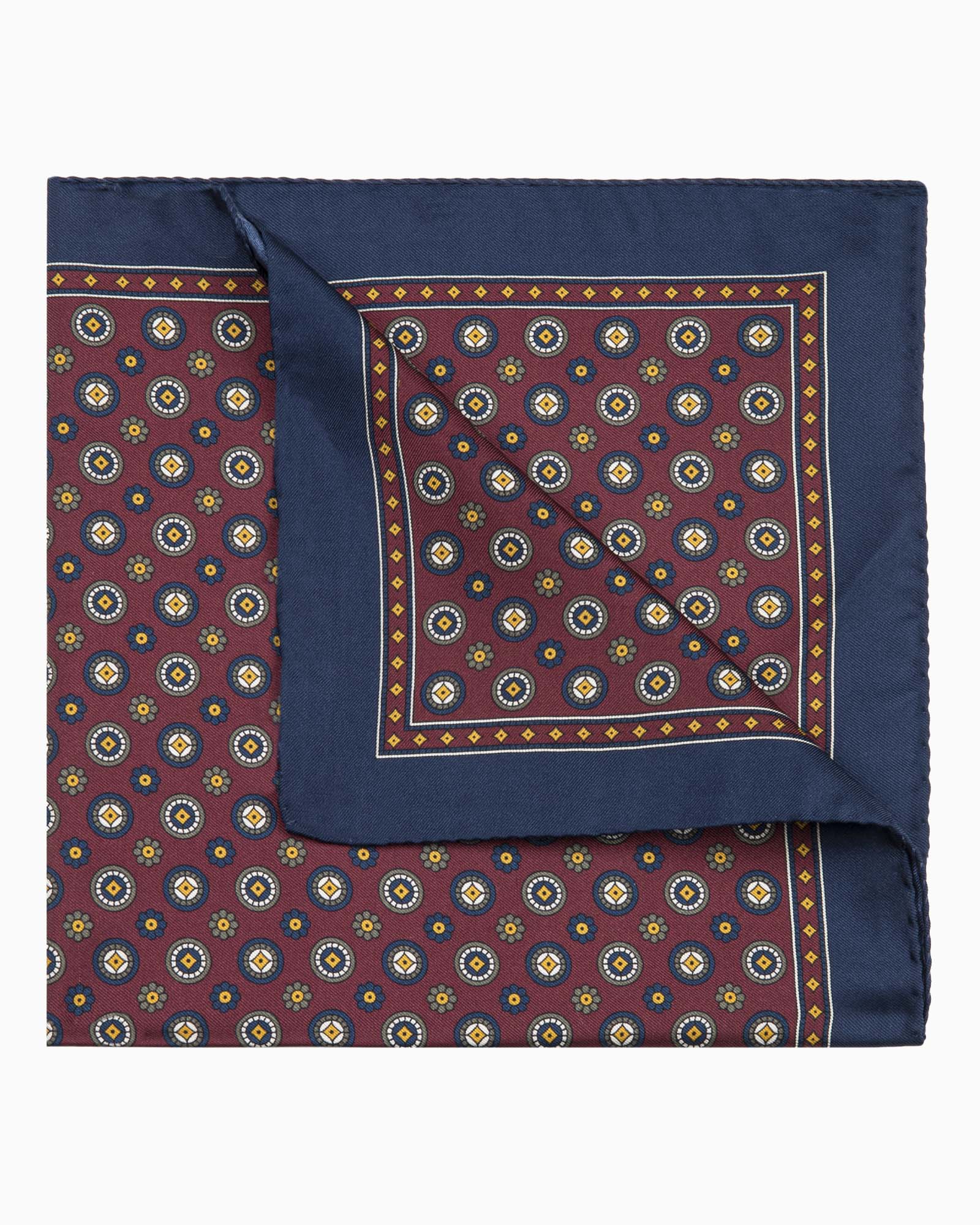 Floral Pattern Printed Silk Pocket Square - Burgundy Blue