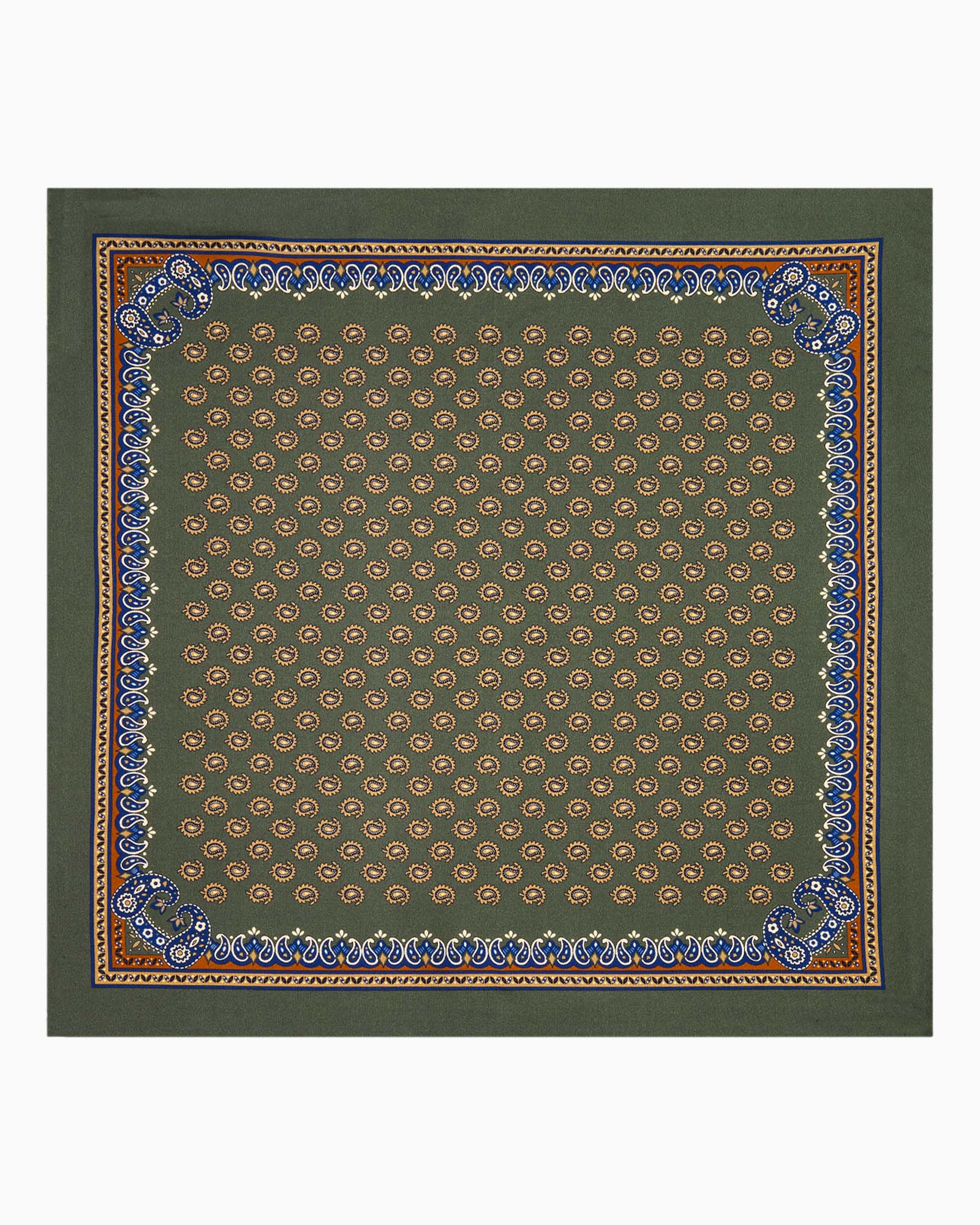 Paisley Pattern Printed Silk Pocket Square - Forest Green