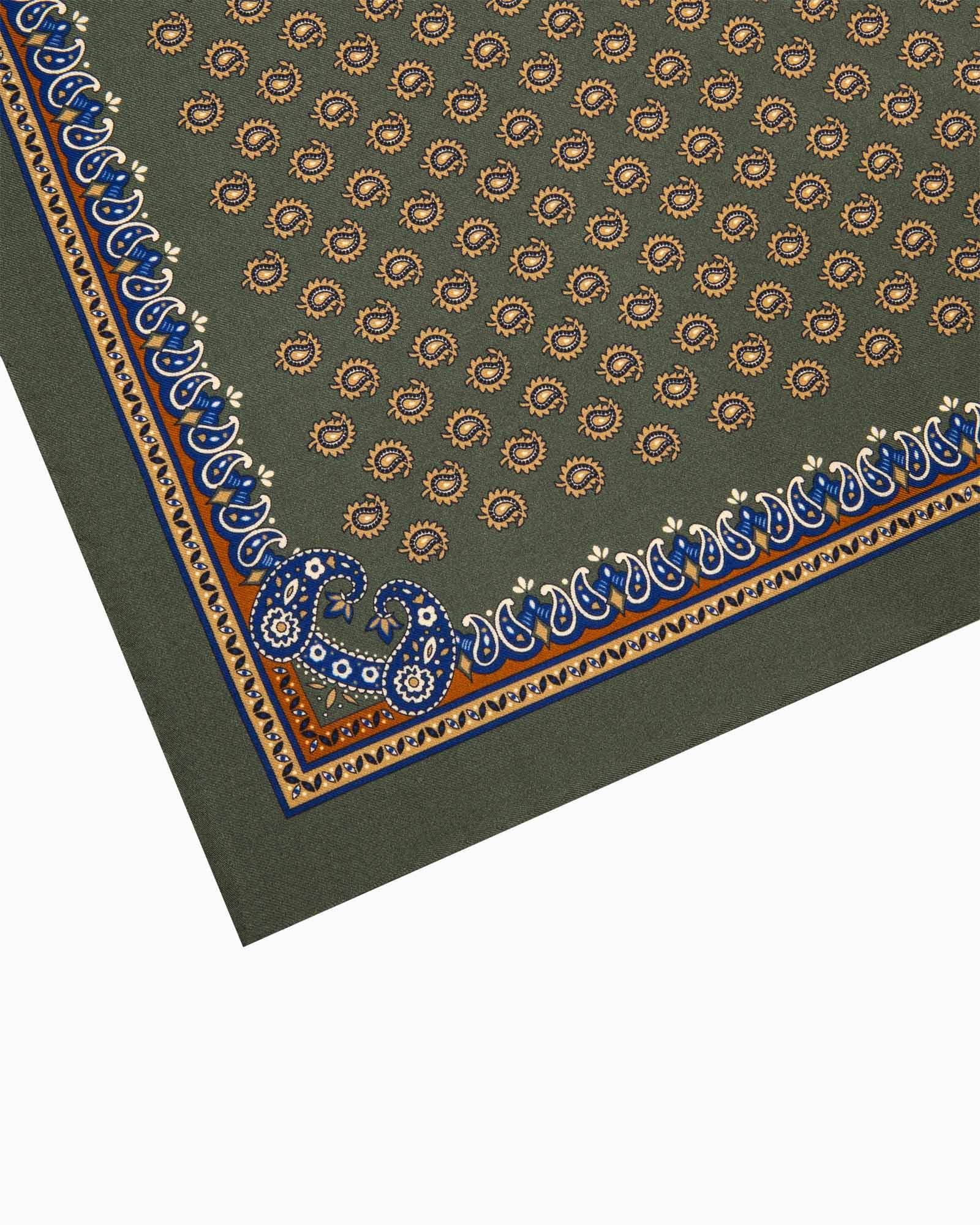 Paisley Pattern Printed Silk Pocket Square - Forest Green