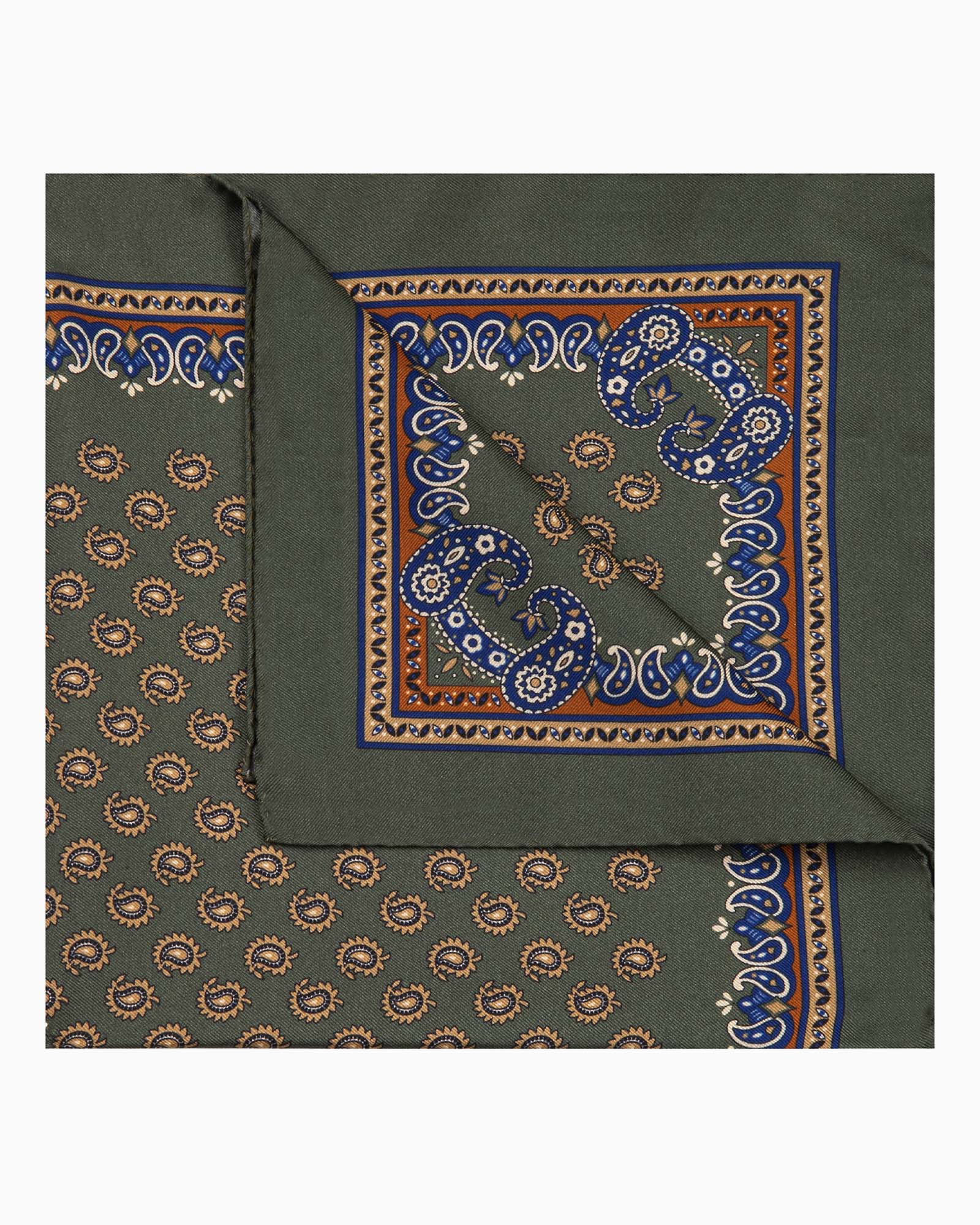 Paisley Pattern Printed Silk Pocket Square - Forest Green