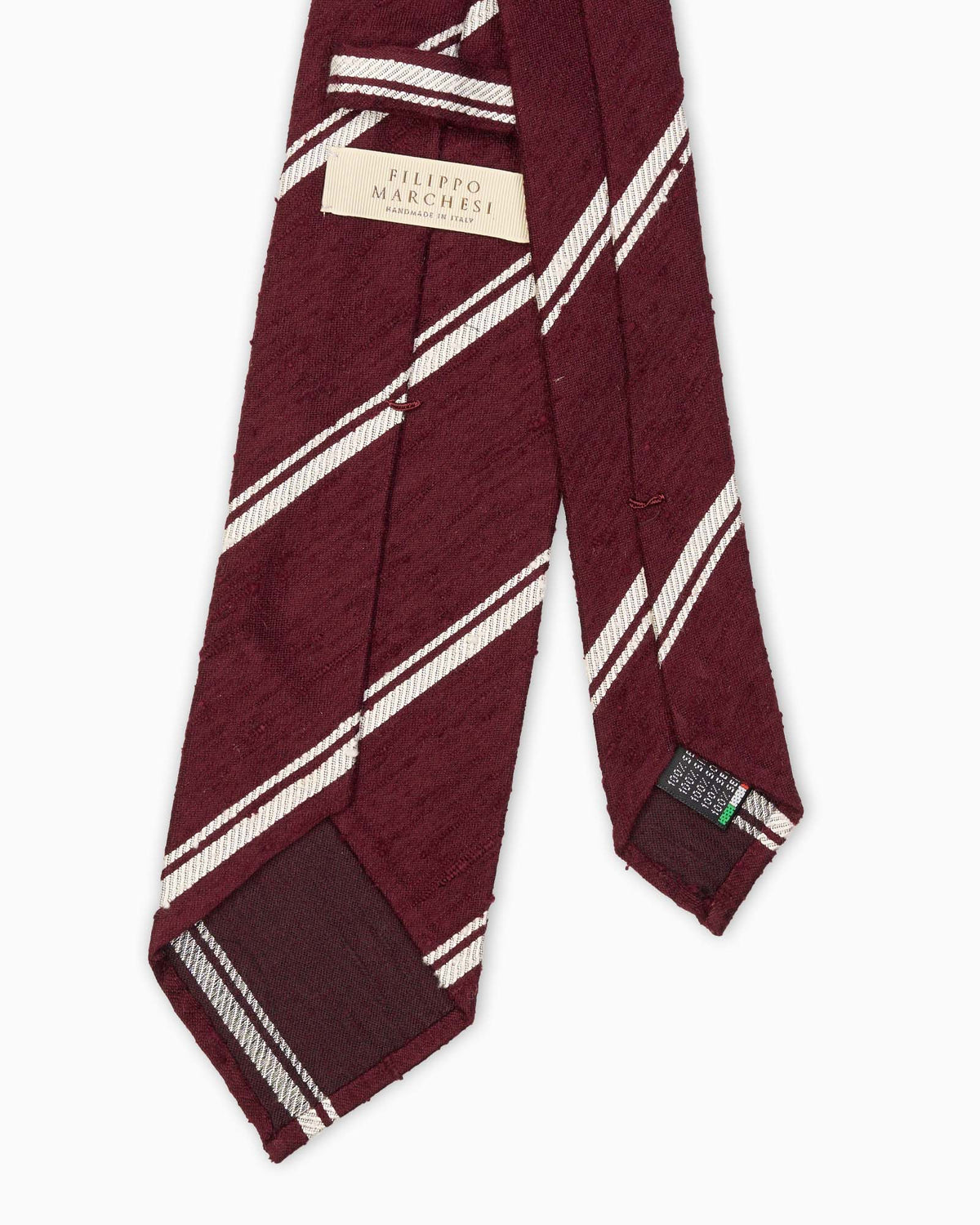 3-Fold Multi Stripe Shantung Silk Tie - White Bordeaux
