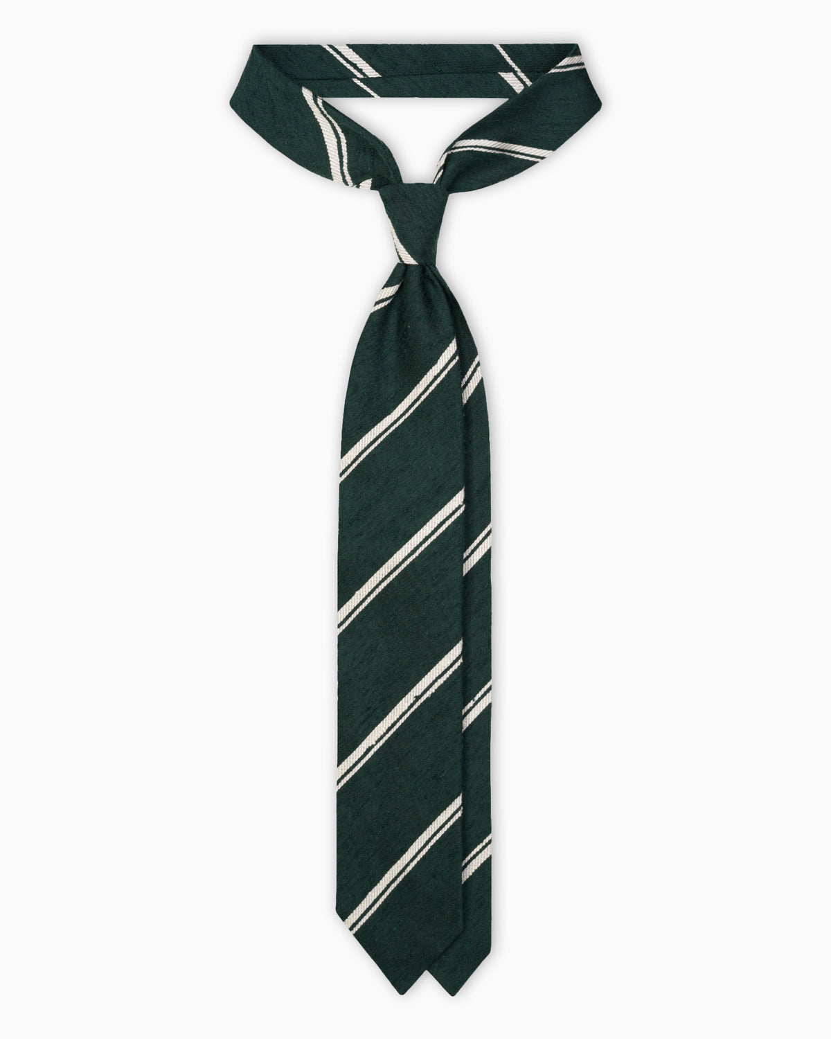 Cravatta 3 Pieghe In Seta Shantung A Righe - Verde Bianco