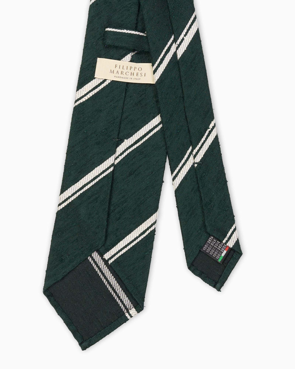 Cravatta 3 Pieghe In Seta Shantung A Righe - Verde Bianco
