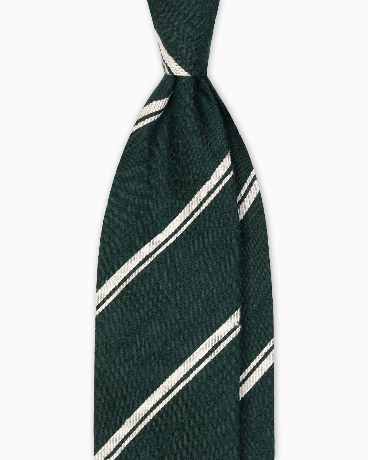 Cravatta 3 Pieghe In Seta Shantung A Righe - Verde Bianco