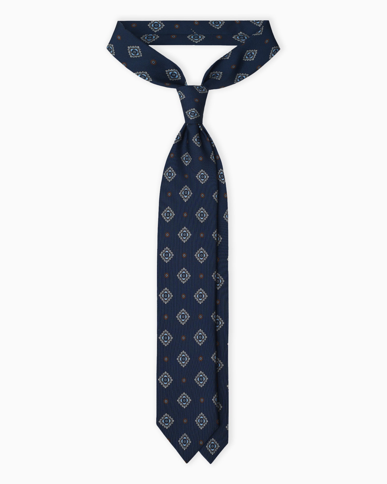 3-Fold Floral Printed English Silk Tie - Blue