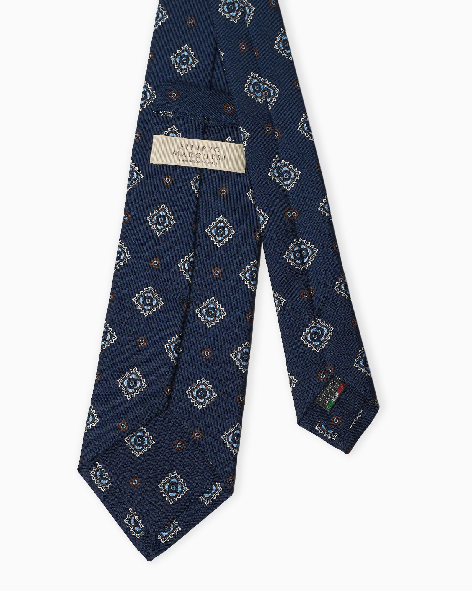 Cravatta 3 Pieghe In Seta Inglese Stampata Floreale - Blu