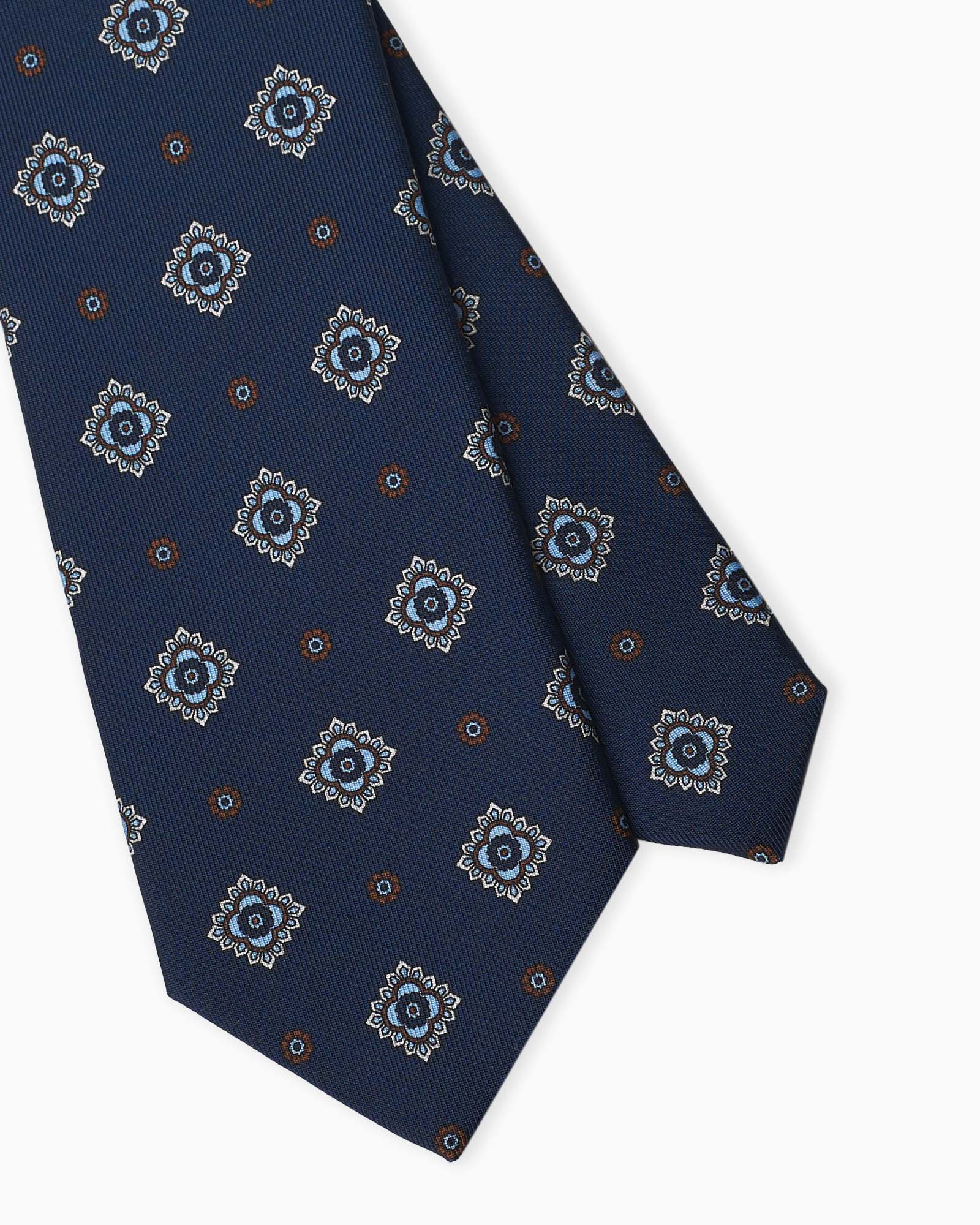 Cravatta 3 Pieghe In Seta Inglese Stampata Floreale - Blu