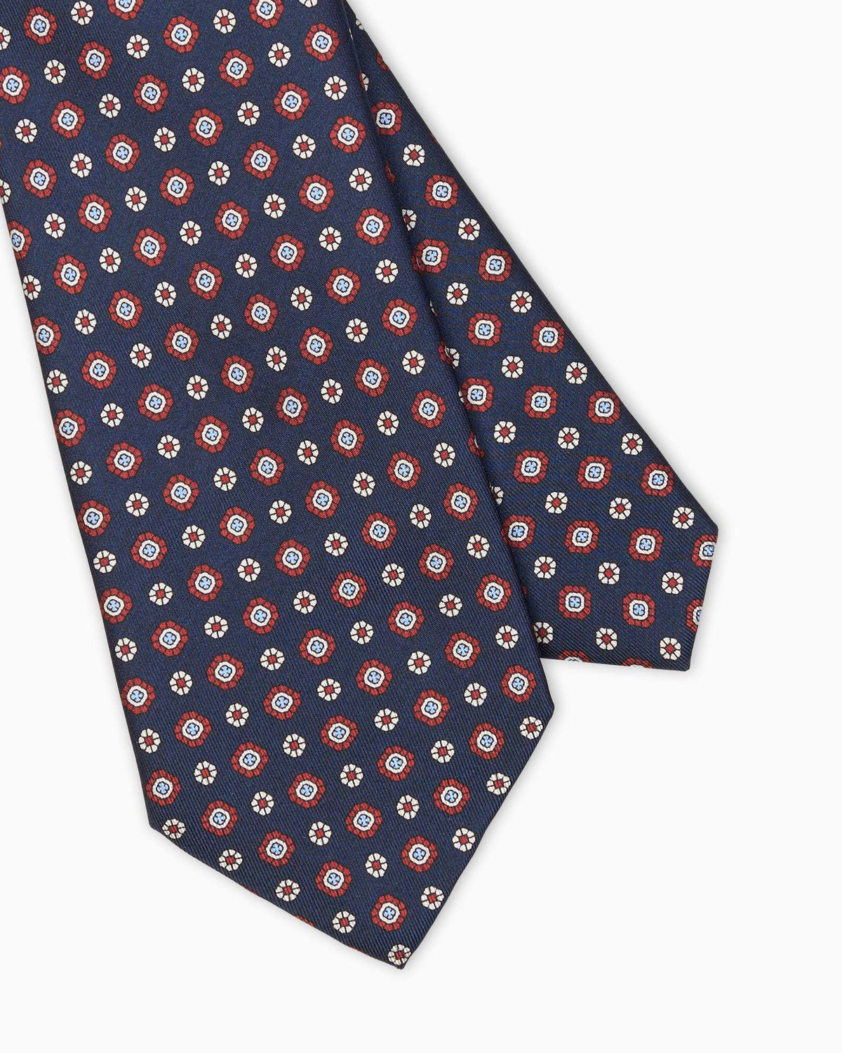 Cravatta in Seta Stampata Floreale - Blu Rosso Bianco