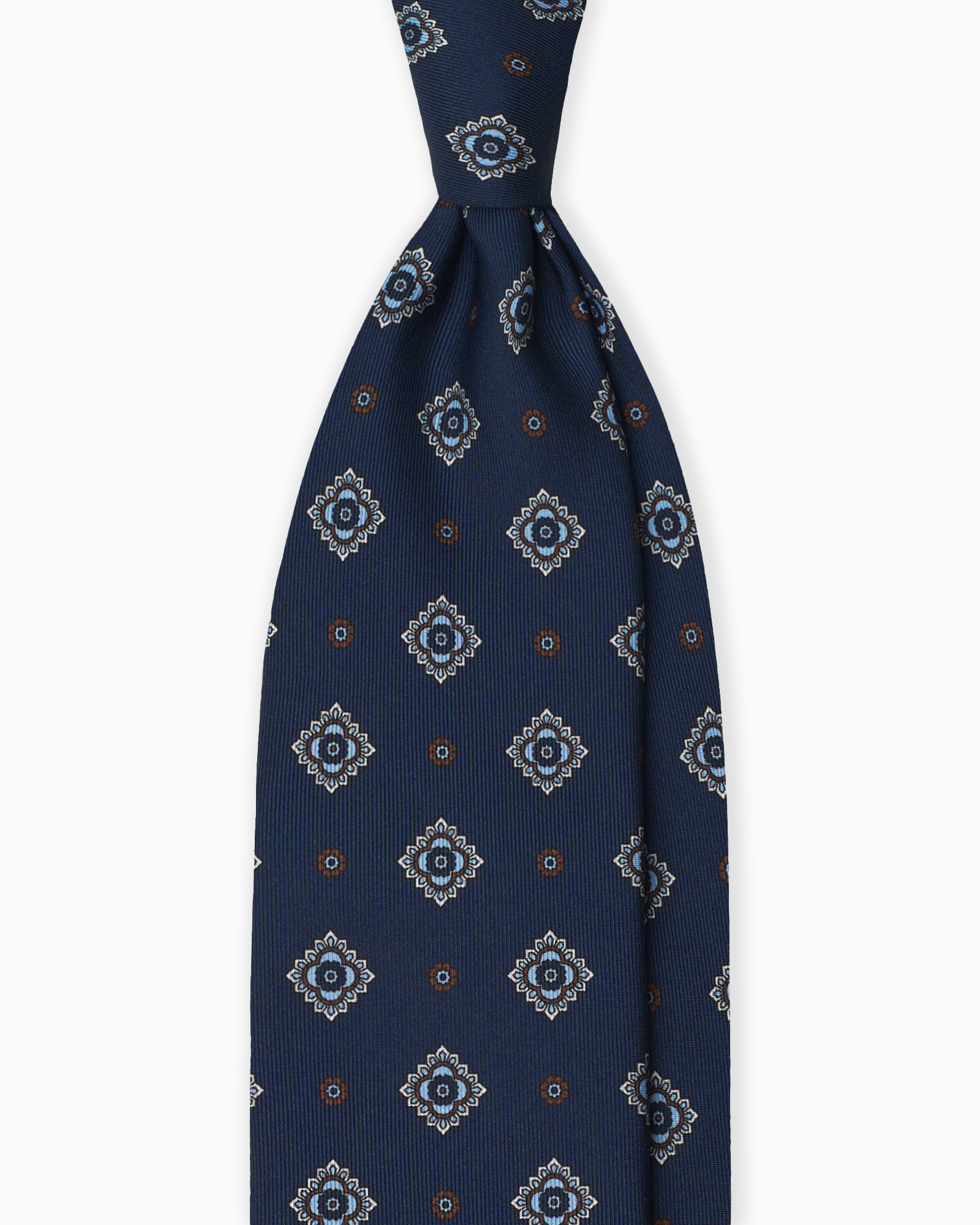 3-Fold Floral Printed English Silk Tie - Blue