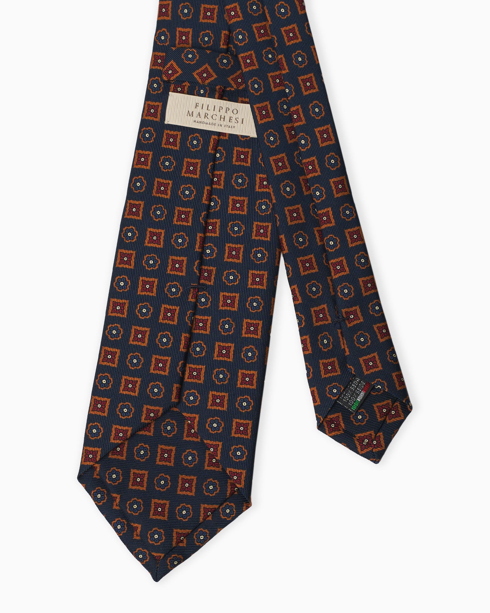 Floral Pattern Madder Silk Tie - Blue/Rust