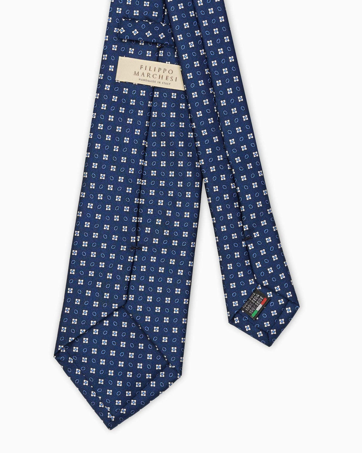 Micro Pattern Printed Silk Tie - Blue White