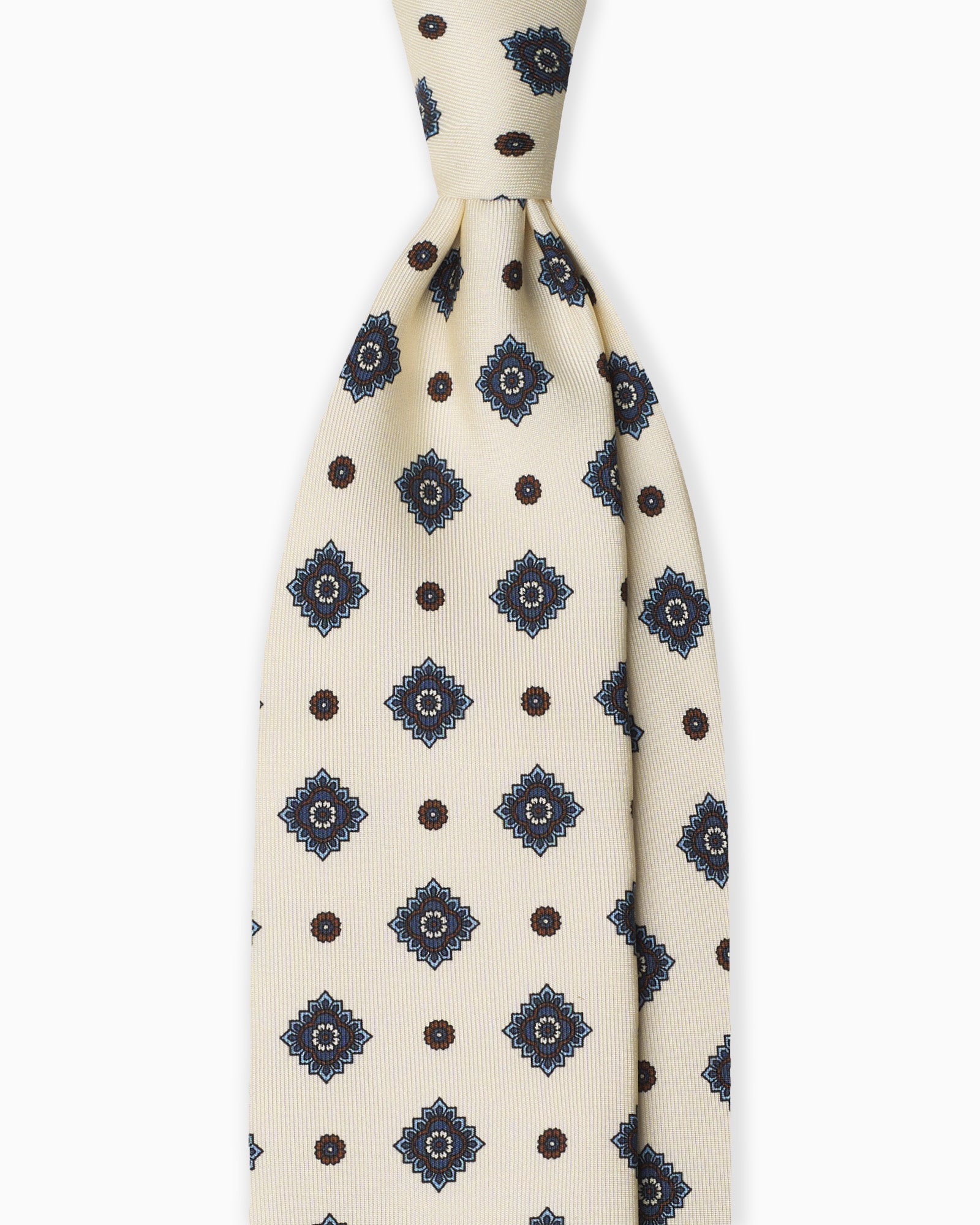 3 Fold Floral Printed English Silk Tie - Ivory