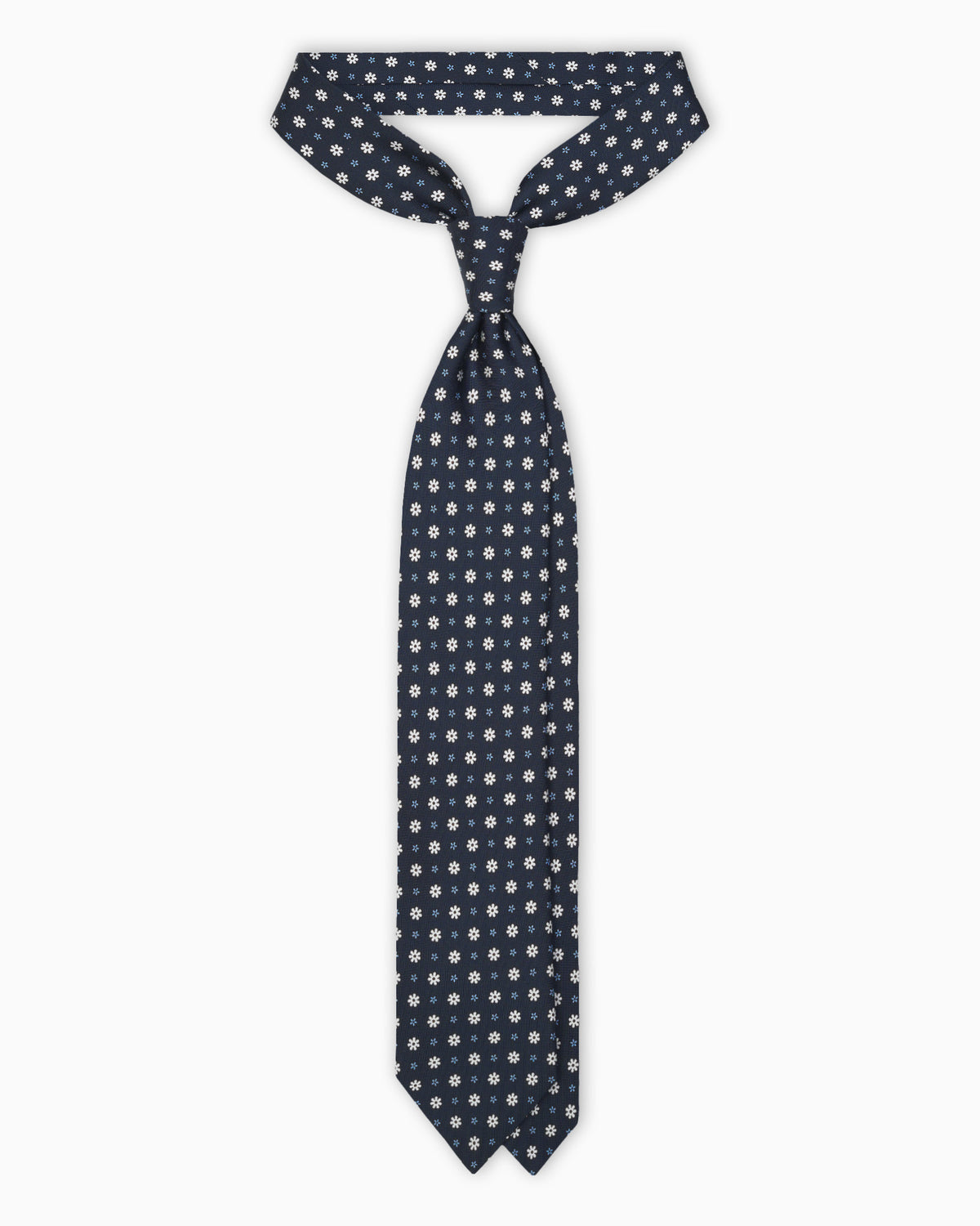 English Silk Floral Pattern Tie - Blue White