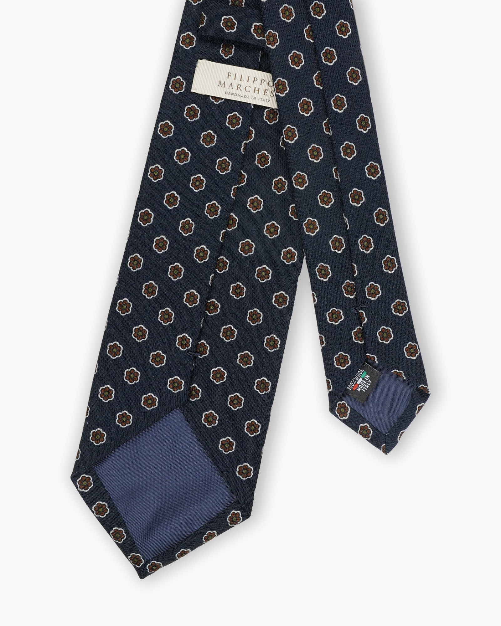 Cravatta in Lana con Motivo Floreale - Blu Notte