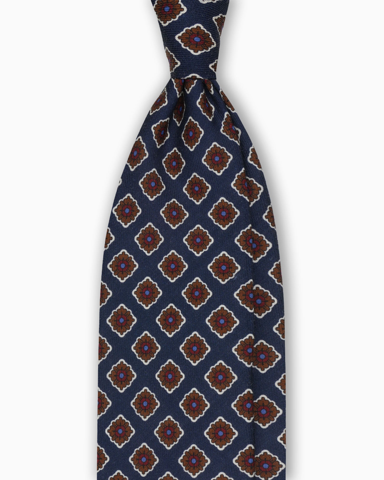 Cravatta in Lana Con Motivo Floreale - Blu/Marrone
