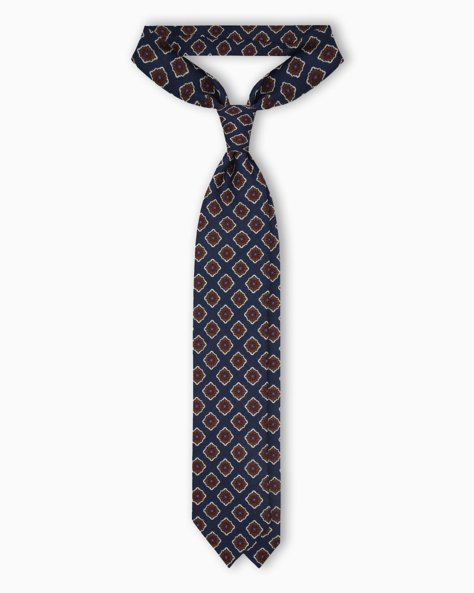 Cravatta in Lana Con Motivo Floreale - Blu/Marrone