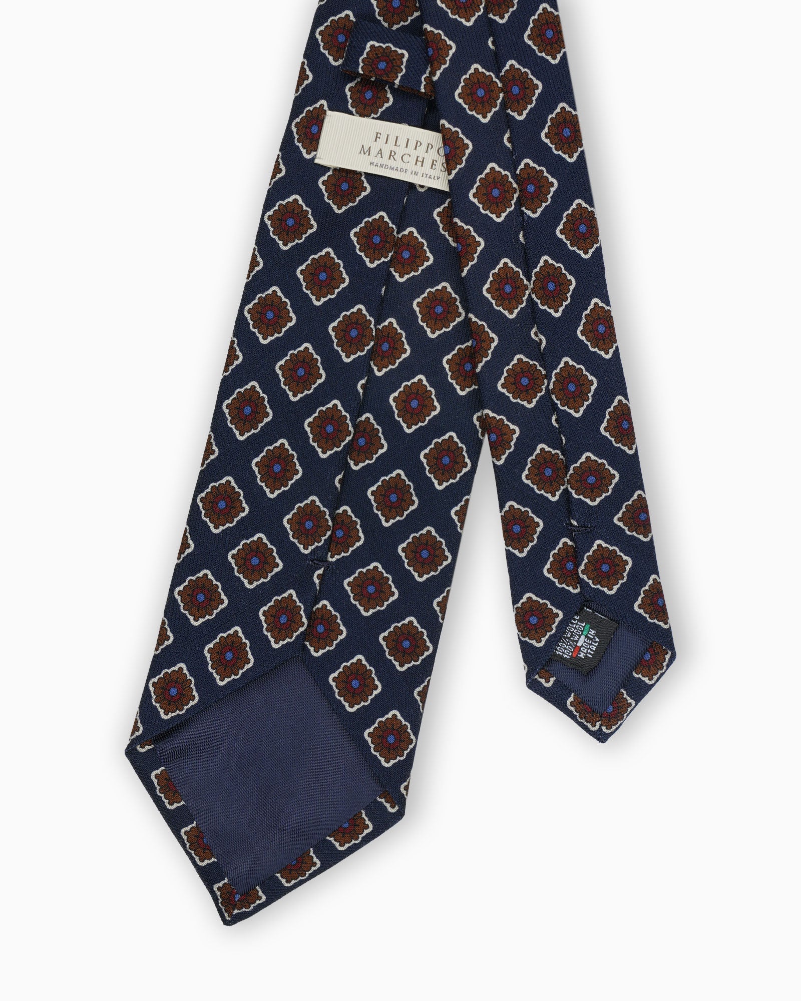 Cravatta in Lana Con Motivo Floreale - Blu/Marrone